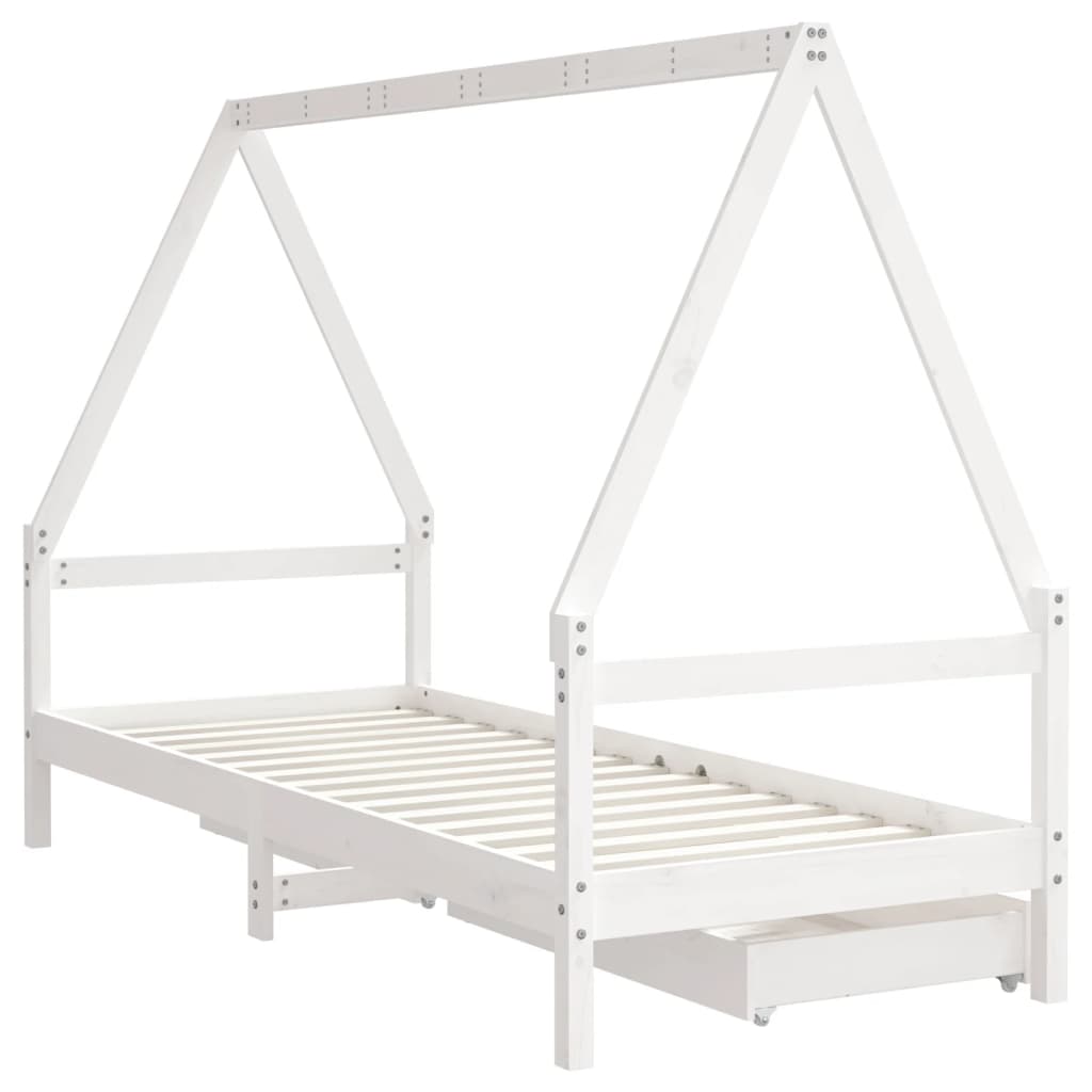 Okvir za dječji krevet s ladicama bijeli 80x200 cm od borovine