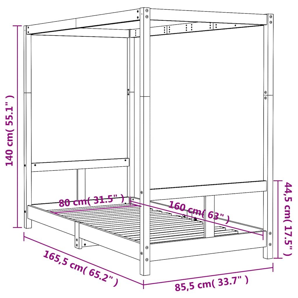 Okvir za dječji krevet 80 x 160 cm od masivne borovine