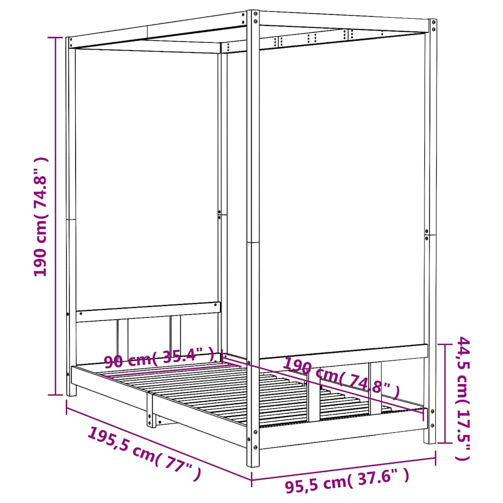 Okvir za dječji krevet 90 x 190 cm od masivne borovine