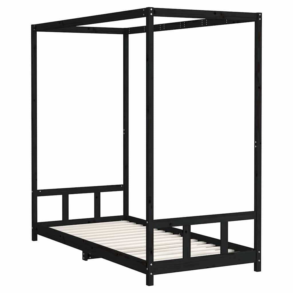 Okvir za dječji krevet crni 90 x 200 cm od masivne borovine