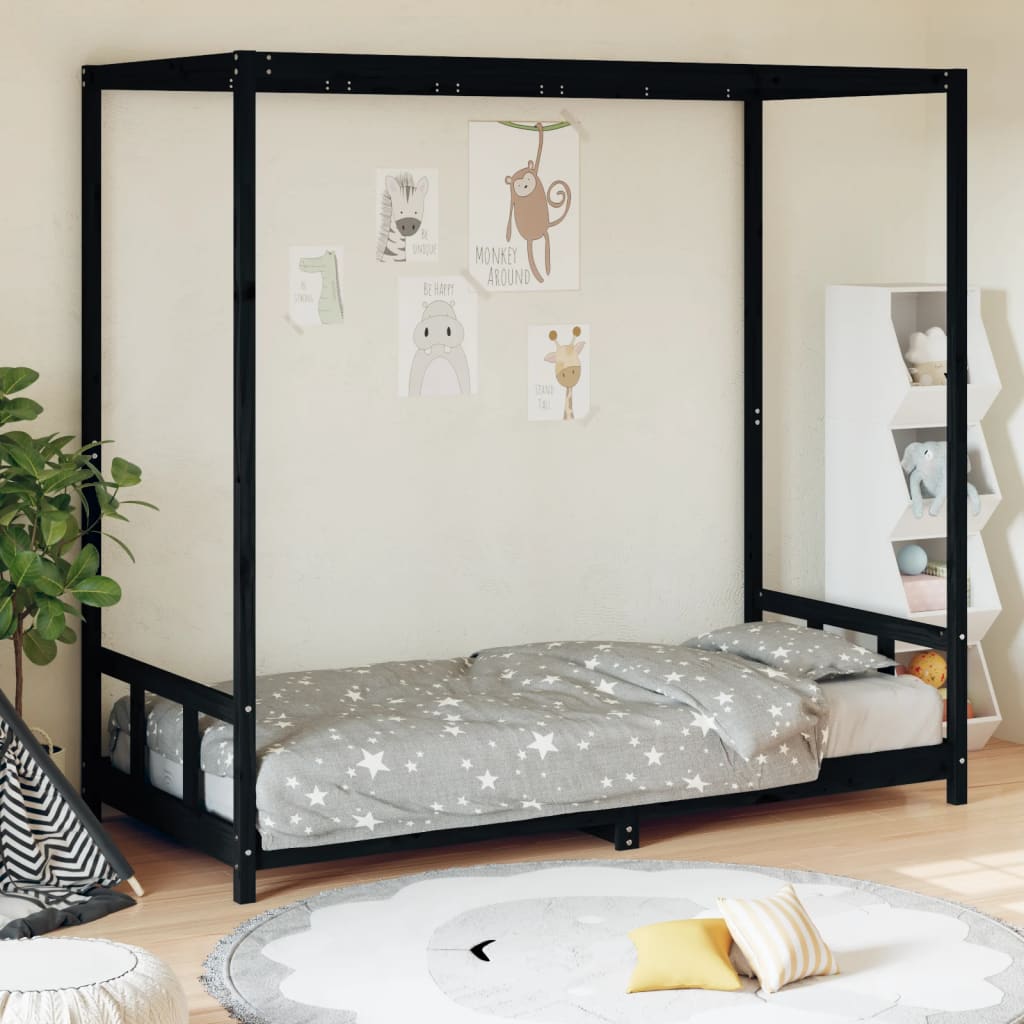 Okvir za dječji krevet crni 90 x 200 cm od masivne borovine