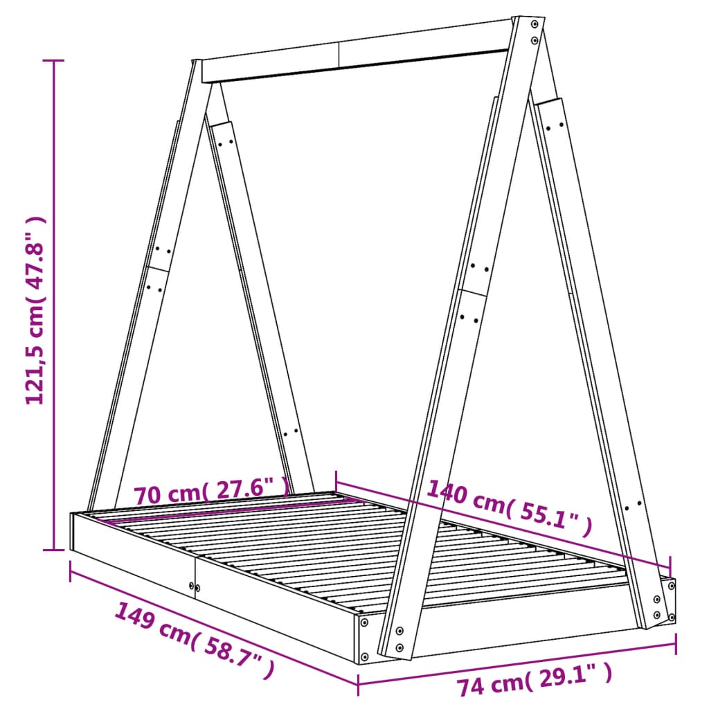 Okvir za dječji krevet 70 x 140 cm od masivne borovine
