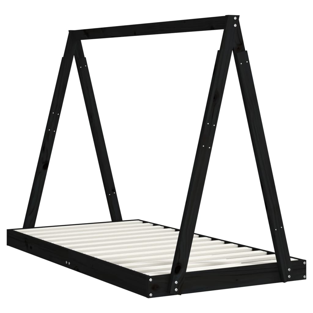 Okvir za dječji krevet crni 80 x 160 cm od masivne borovine