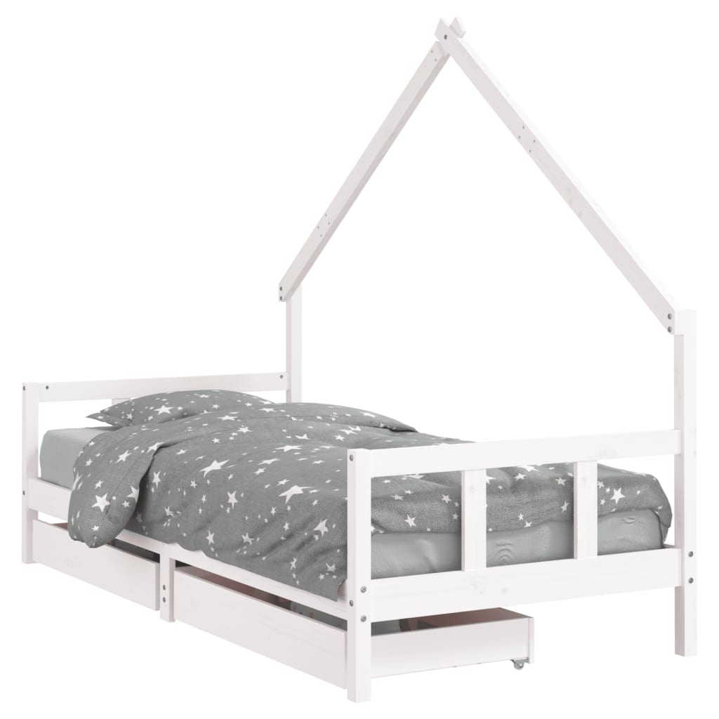 Okvir za dječji krevet s ladicama bijeli 90x190 cm od borovine