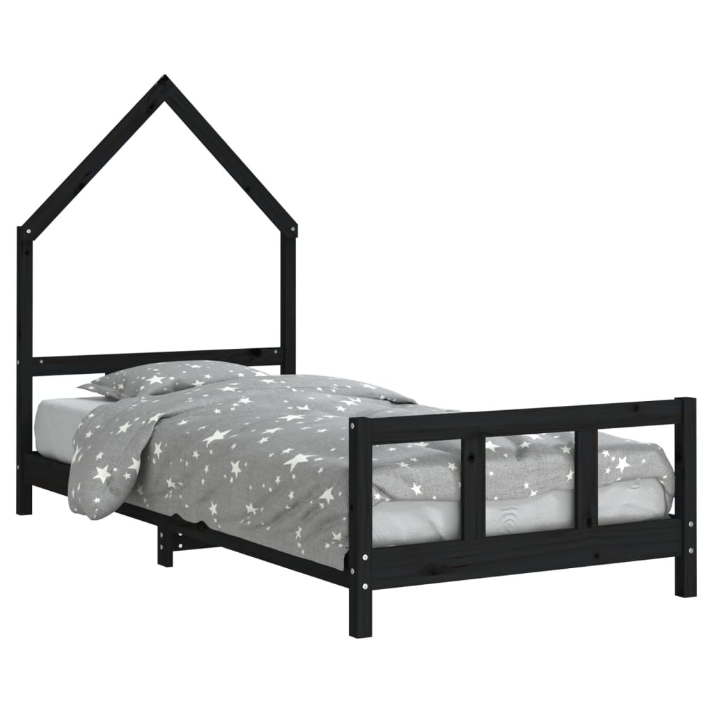 Okvir za dječji krevet crni 90 x 190 cm od masivne borovine