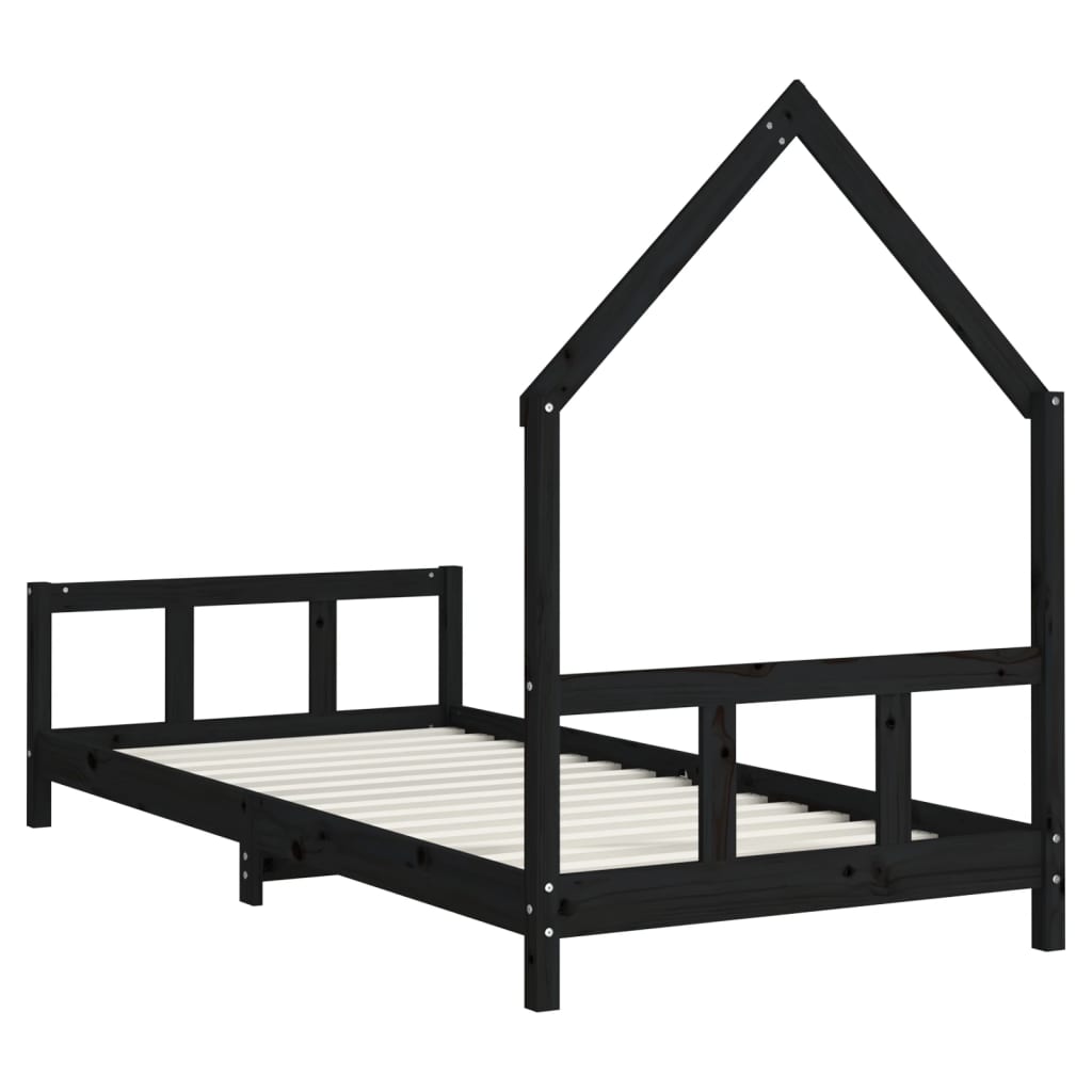 Okvir za dječji krevet crni 90 x 190 cm od masivne borovine