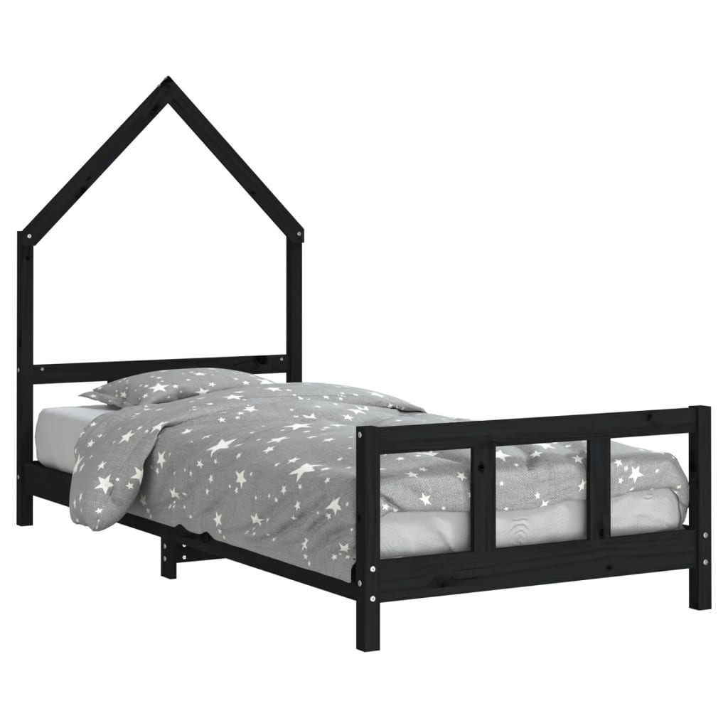 Okvir za dječji krevet crni 90 x 200 cm od masivne borovine