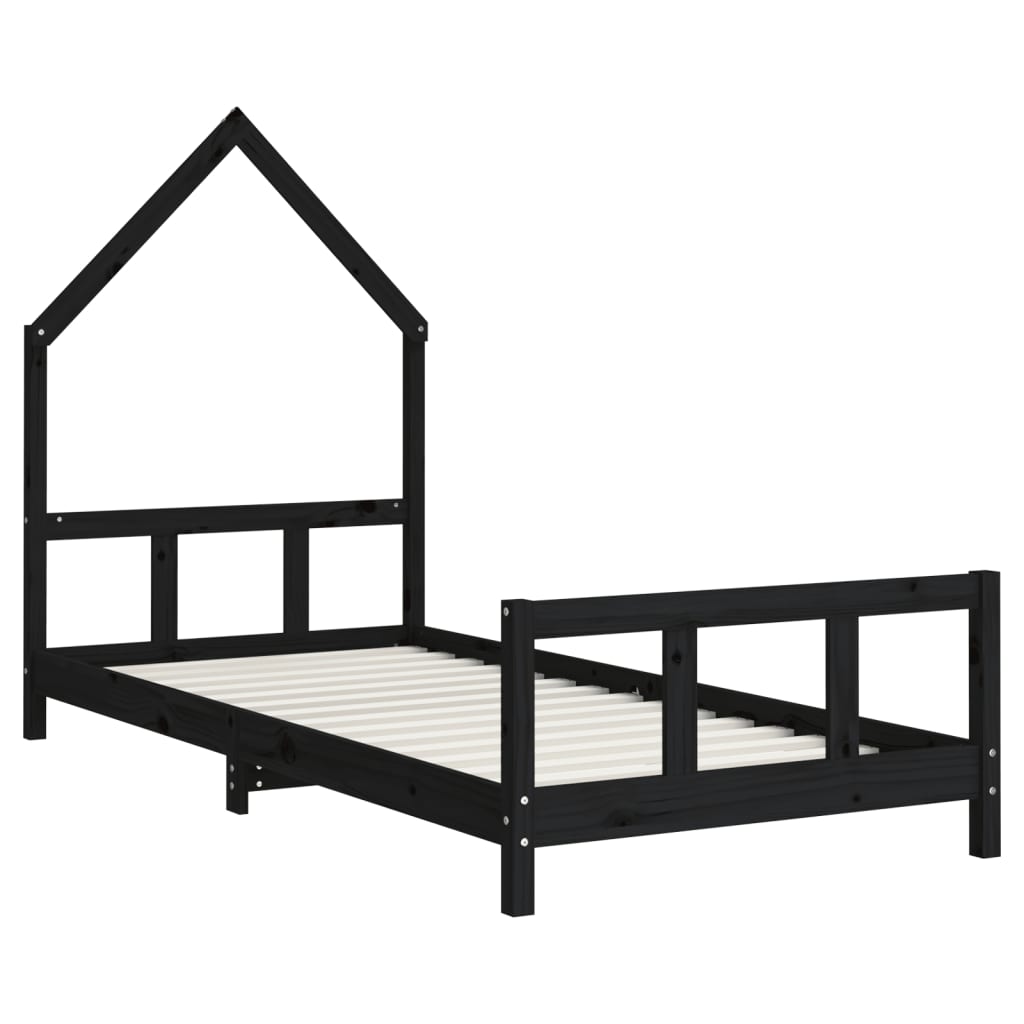 Okvir za dječji krevet crni 90 x 200 cm od masivne borovine