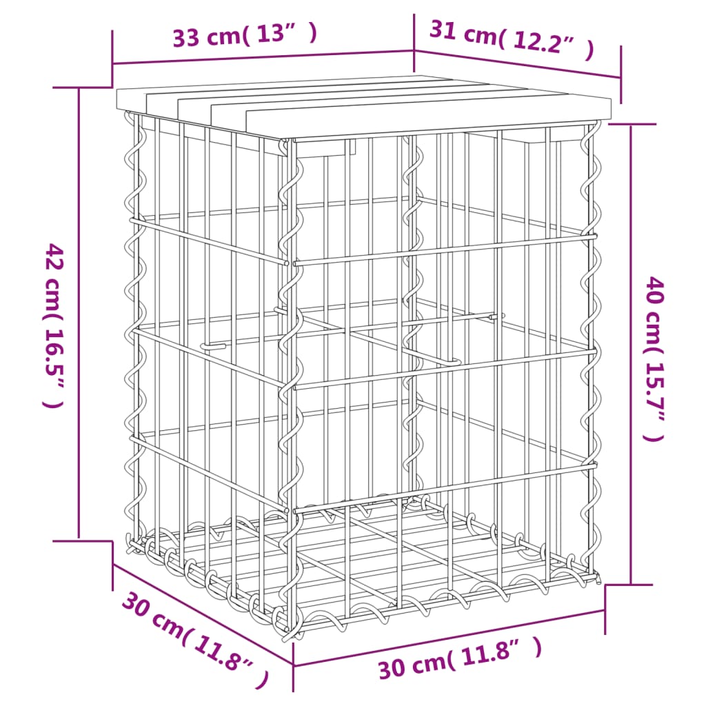 Vrtna klupa s gabionskim dizajnom 33 x 31 x 42 cm od borovine