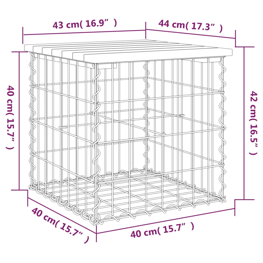 Vrtna klupa s gabionskim dizajnom 43 x 44 x 42 cm od borovine