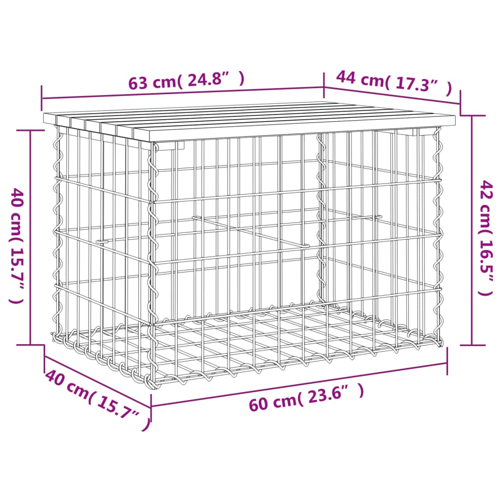 Vrtna klupa s gabionskim dizajnom 63x44x42 cm masivna borovina