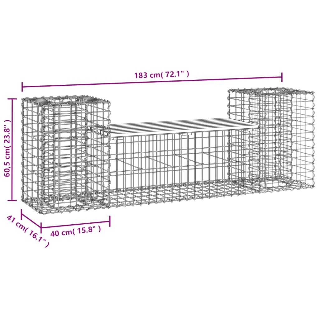Vrtna klupa s gabionskim dizajnom 183x41x60,5 cm od borovine