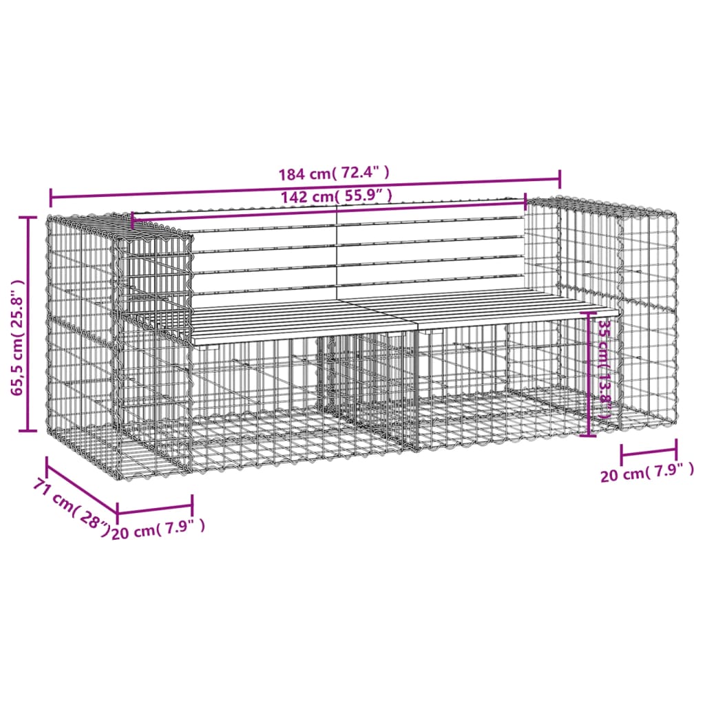 Vrtna klupa s gabionskim dizajnom 184x71x65,5 cm od borovine