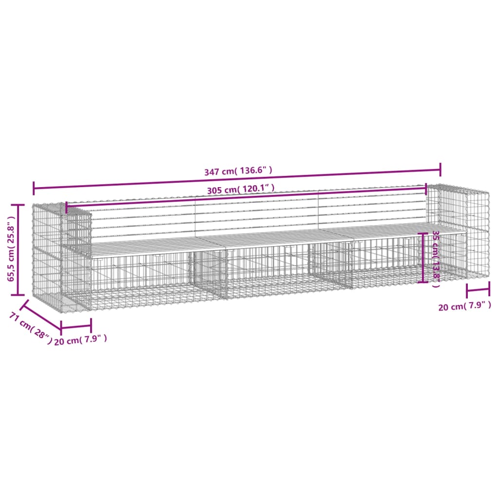 Vrtna klupa s gabionskim dizajnom 347x71x65,5 cm drvo duglazije