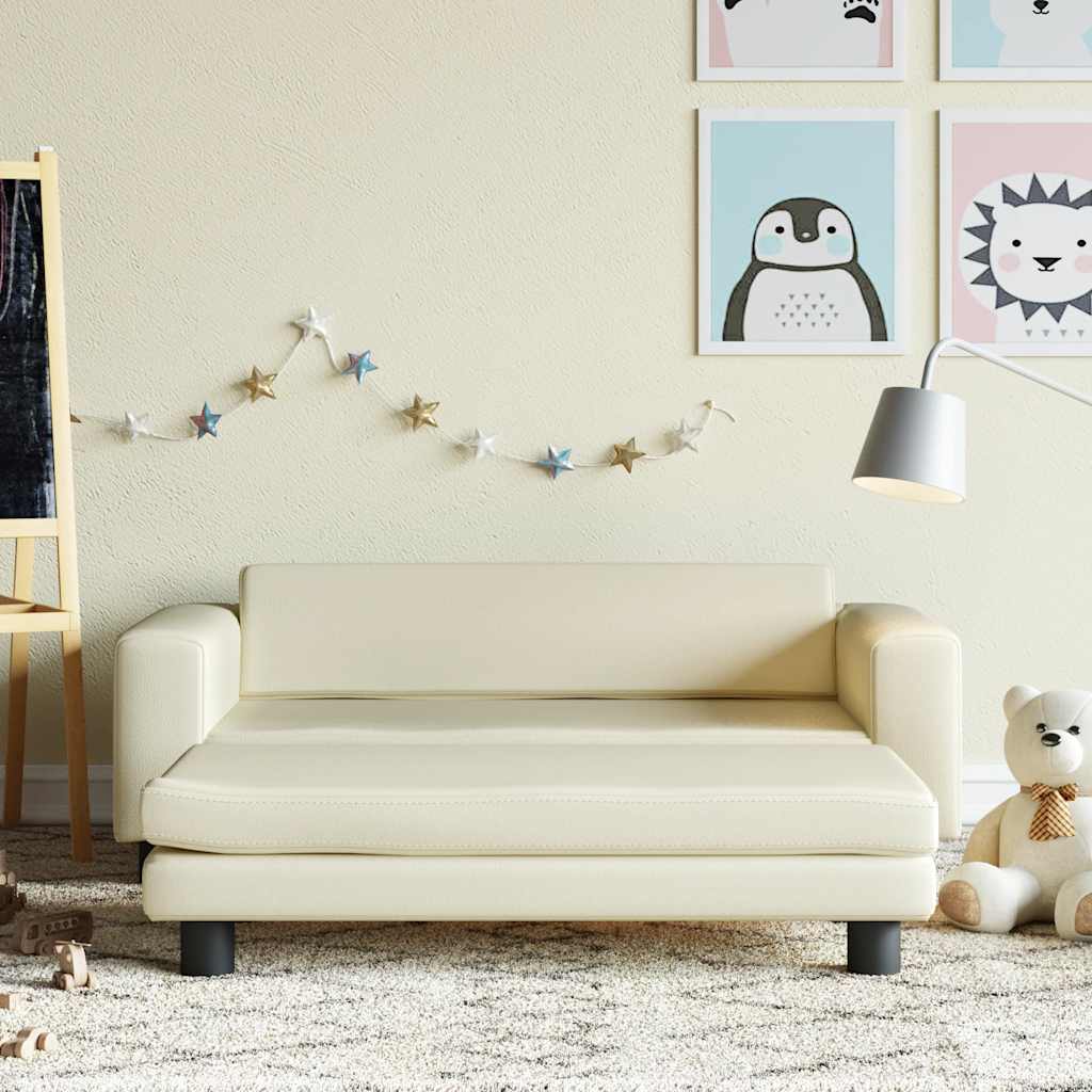 Dječja sofa s tabureom krem 100 x 50 x 30 cm od umjetne kože