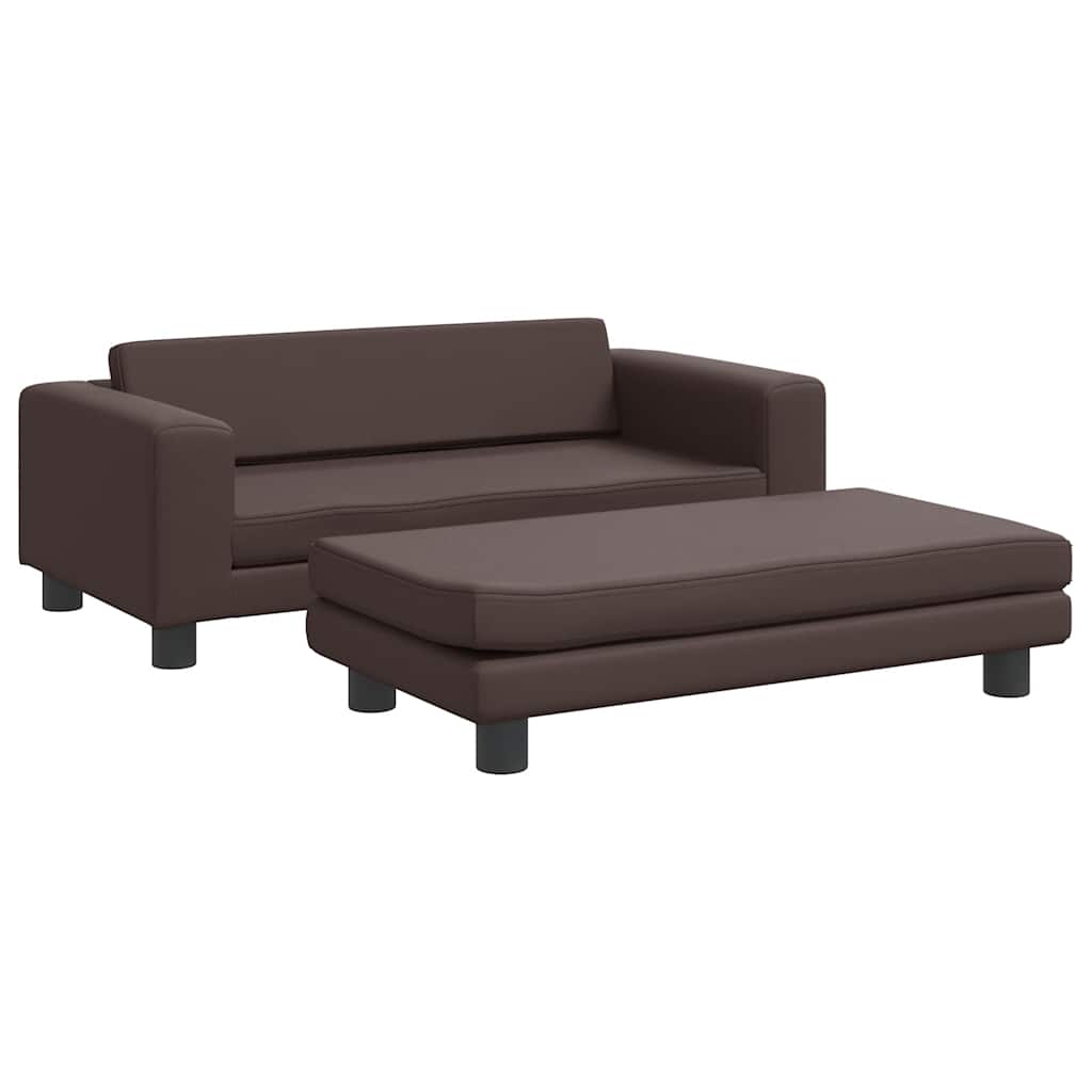 Dječja sofa s tabureom smeđa 100 x 50 x 30 cm od umjetne kože