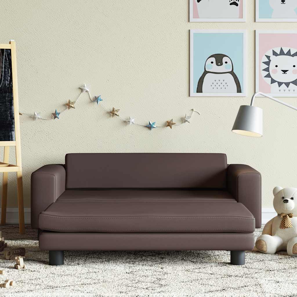 Dječja sofa s tabureom smeđa 100 x 50 x 30 cm od umjetne kože