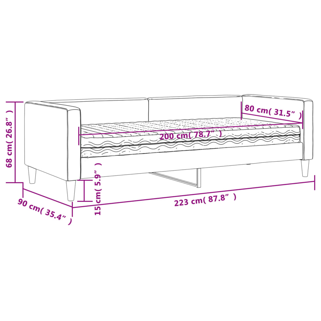 Dnevni krevet s madracem tamnosivi 80 x 200 cm od tkanine