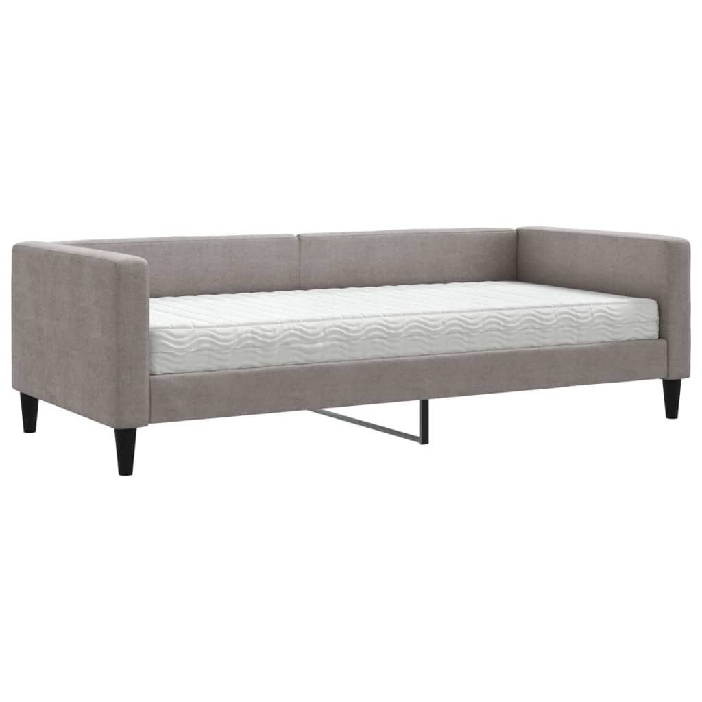 Dnevni krevet s madracem smeđesivi 90 x 200 cm od tkanine