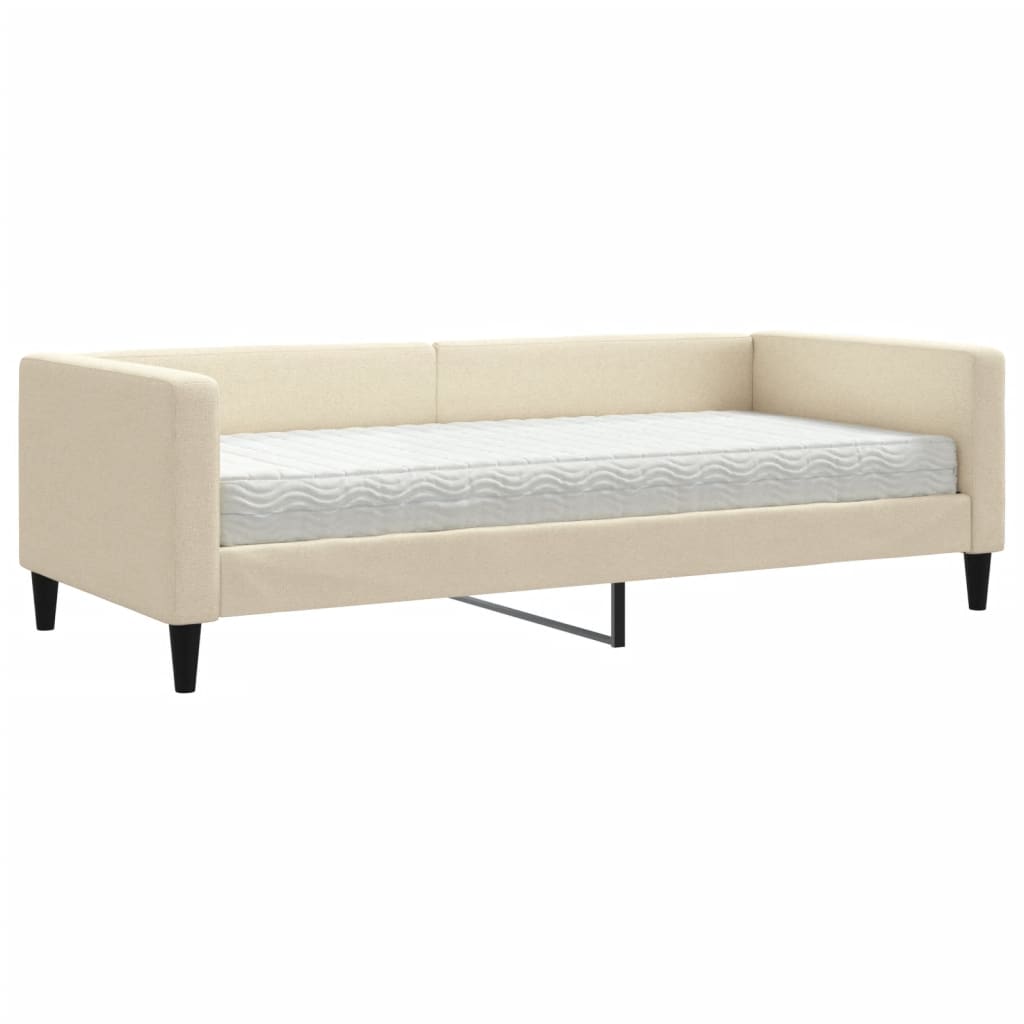 Dnevni krevet s madracem krem 90 x 200 cm od tkanine