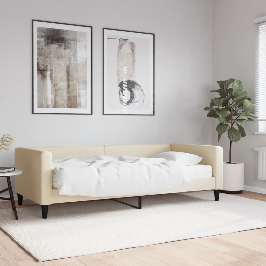 Dnevni krevet s madracem krem 90 x 200 cm od tkanine