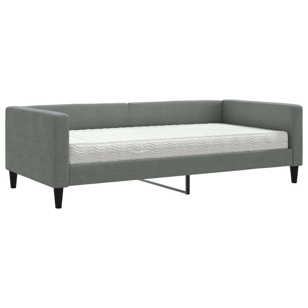 Dnevni krevet s madracem tamnosivi 100 x 200 cm od tkanine