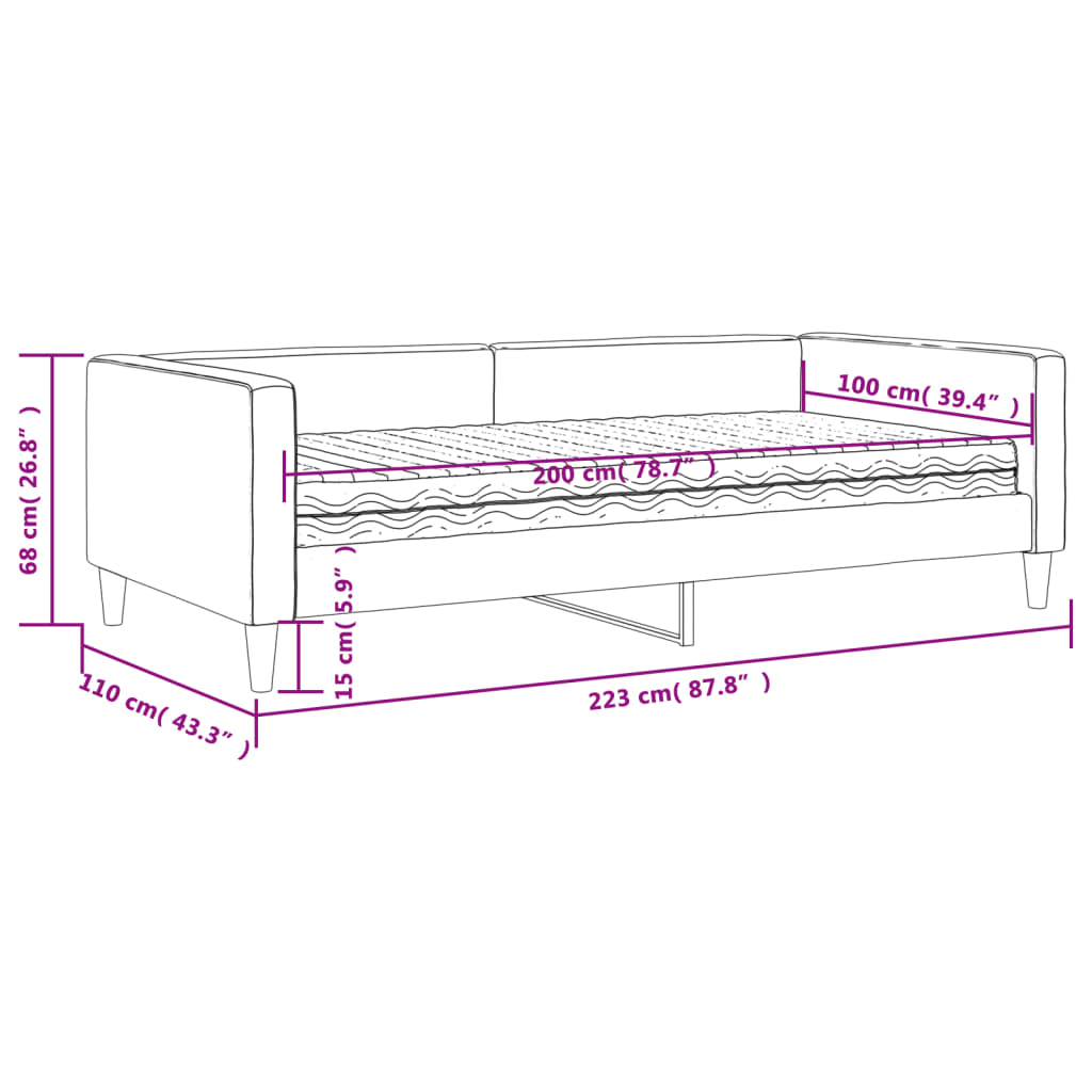 Dnevni krevet s madracem smeđesivi 100 x 200 cm od tkanine