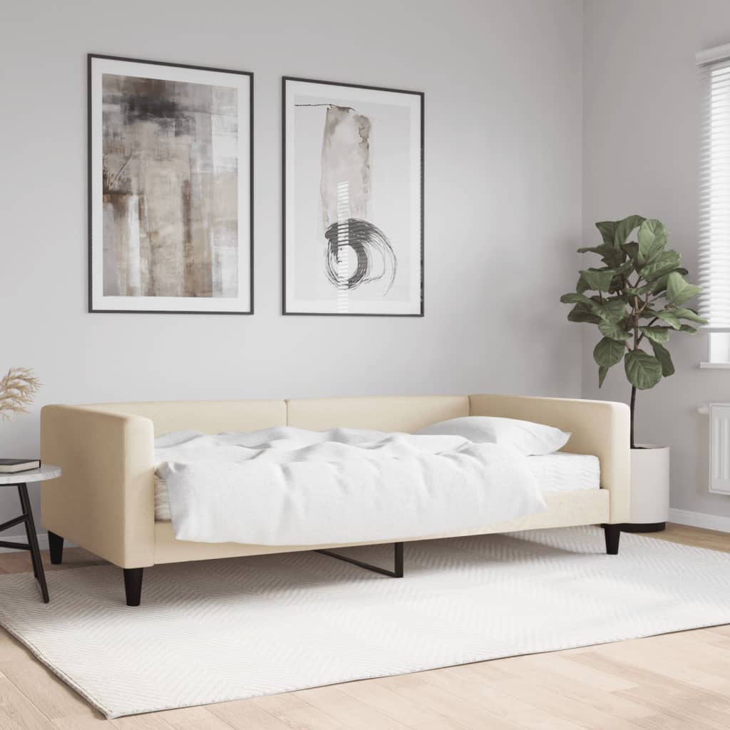 Dnevni krevet s madracem krem 100 x 200 cm od tkanine