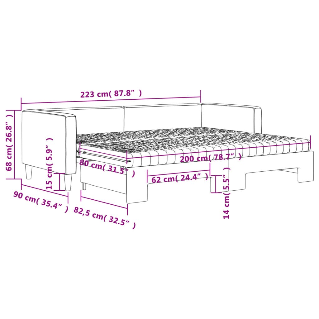 Dnevni krevet na razvlačenje s madracima crni 80x200 cm tkanina