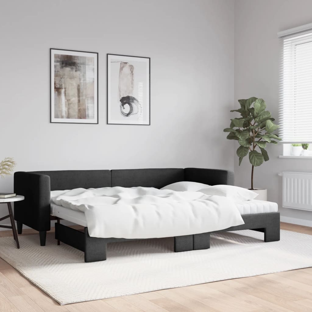 Dnevni krevet na razvlačenje s madracima crni 80x200 cm tkanina