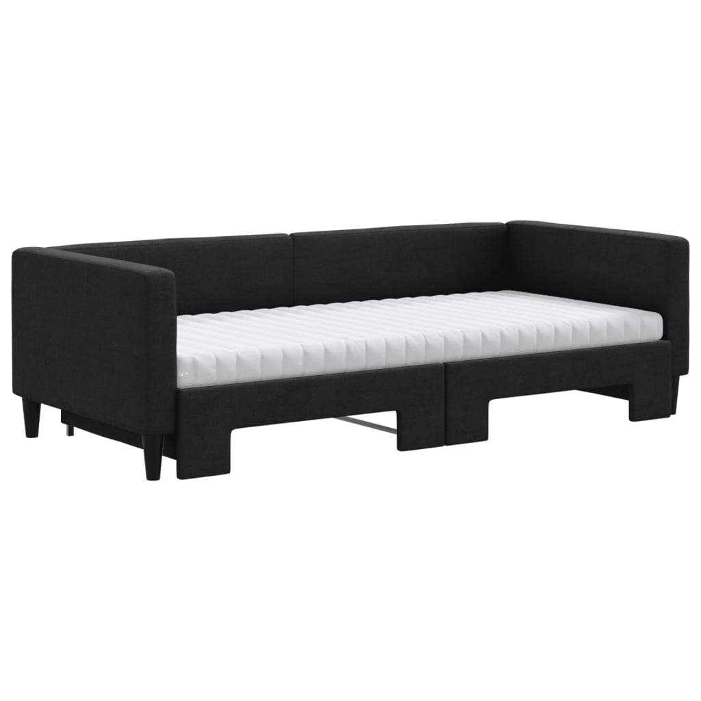 Dnevni krevet na razvlačenje s madracima crni 90x200 cm tkanina