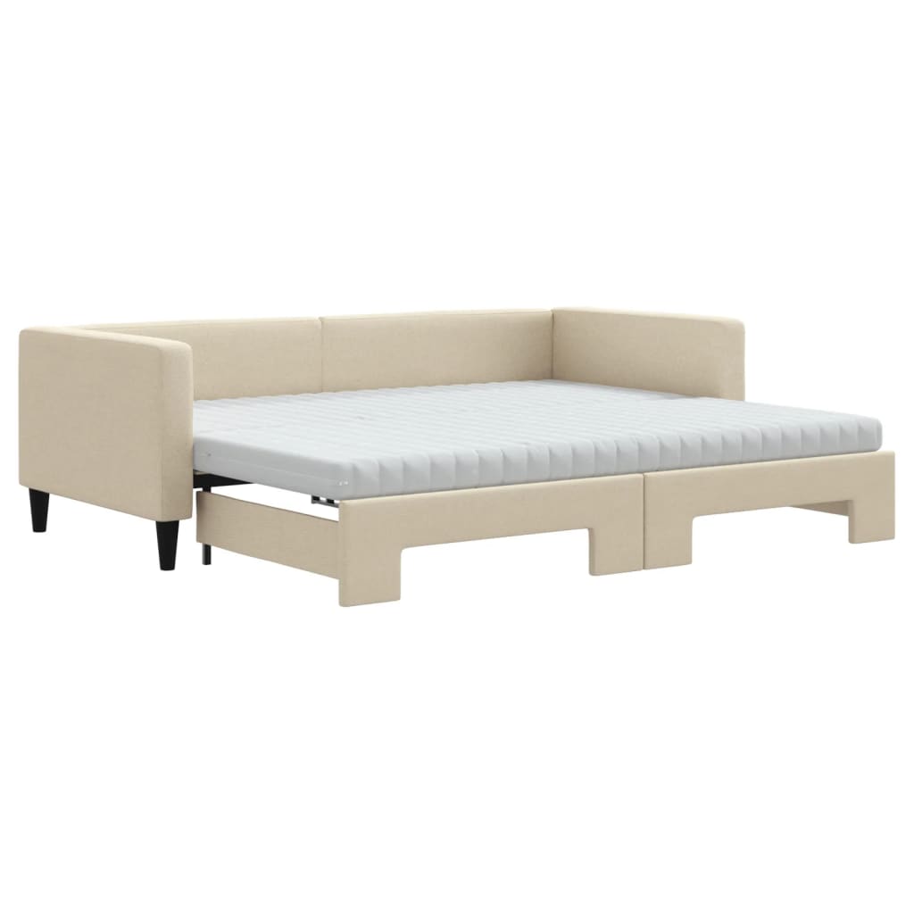 Dnevni krevet na razvlačenje s madracima krem 90x200 cm tkanina