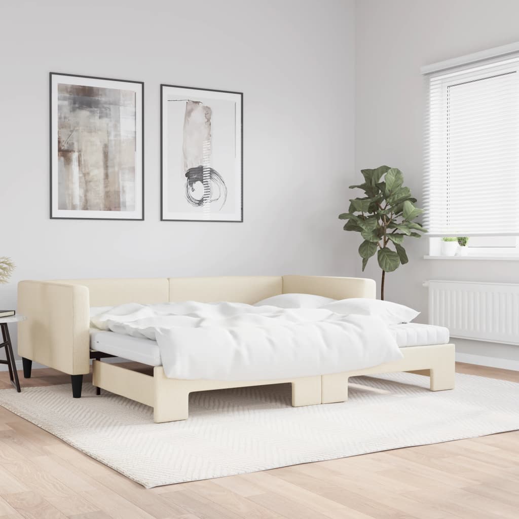 Dnevni krevet na razvlačenje krem 100 x 200 cm od tkanine