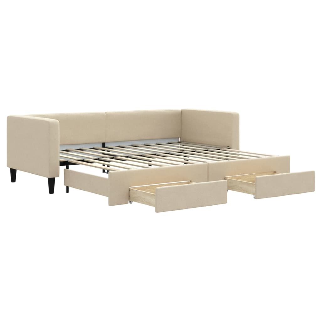Dnevni krevet na razvlačenje s ladicama krem 80x200 cm tkanina