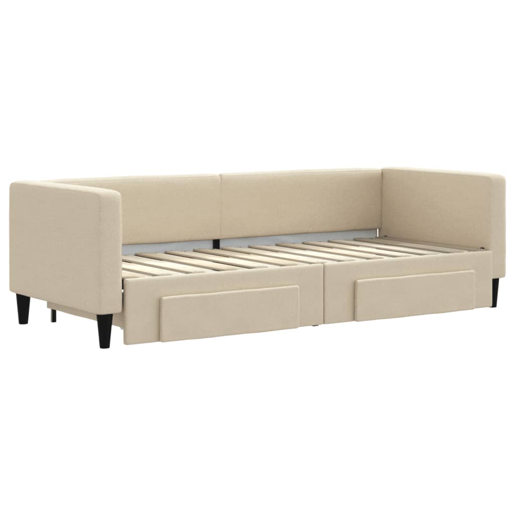 Dnevni krevet na razvlačenje s ladicama krem 80x200 cm tkanina