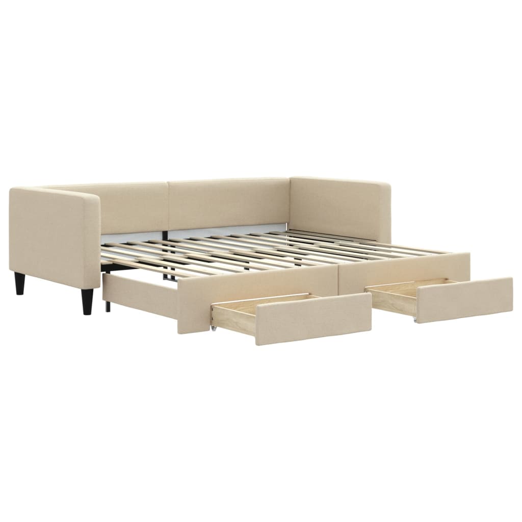 Dnevni krevet na razvlačenje s ladicama krem 90x200 cm tkanina
