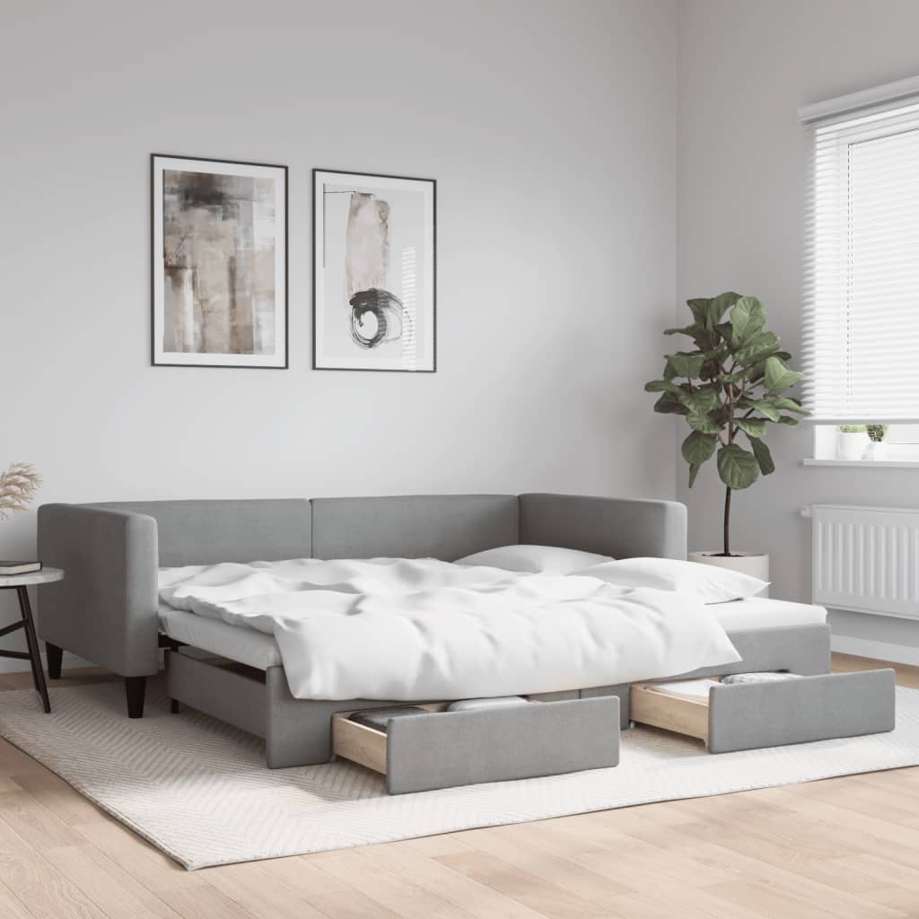 Dnevni krevet na razvlačenje svjetlosivi 100x200 cm od tkanine