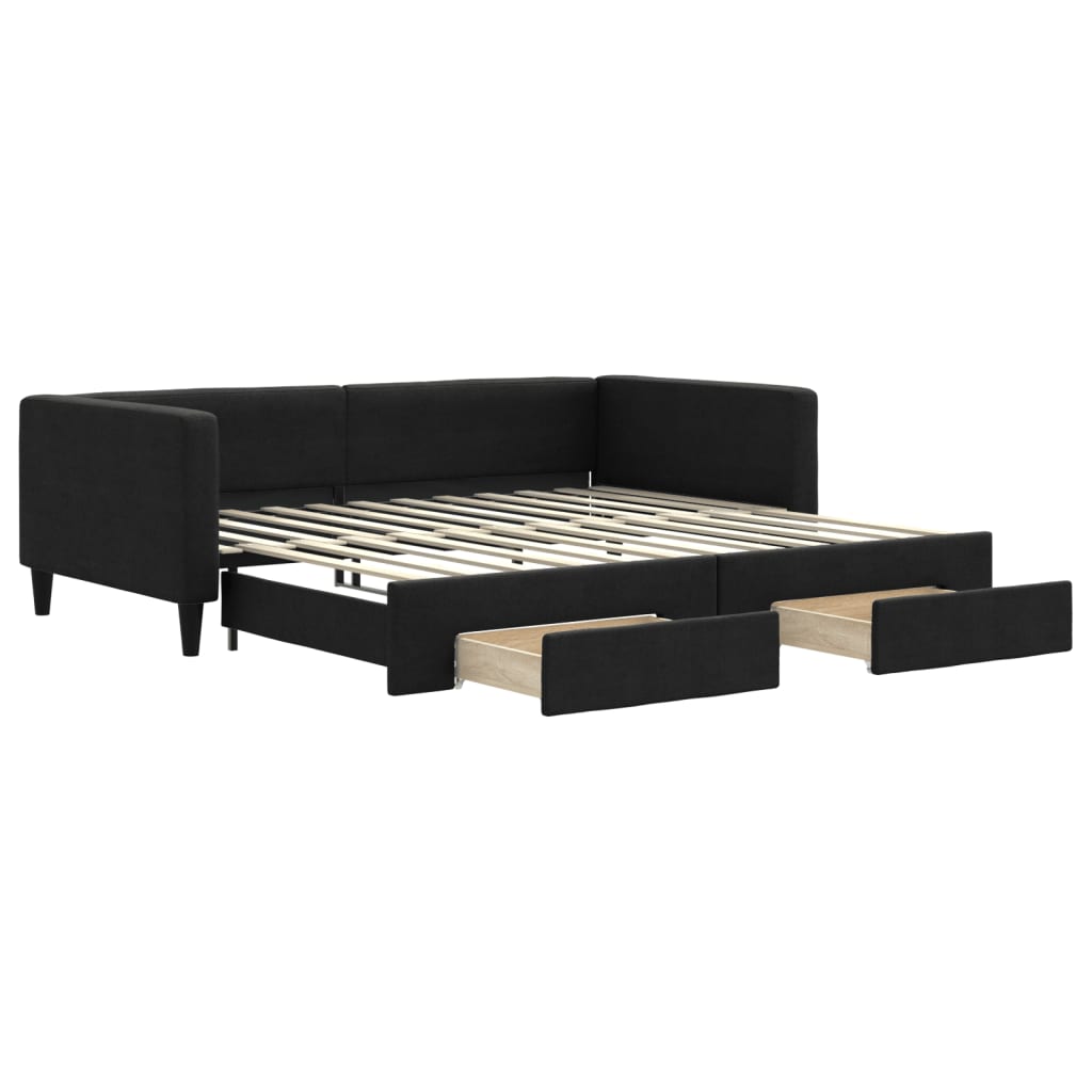 Dnevni krevet na razvlačenje s ladicama crni 100x200 cm tkanina