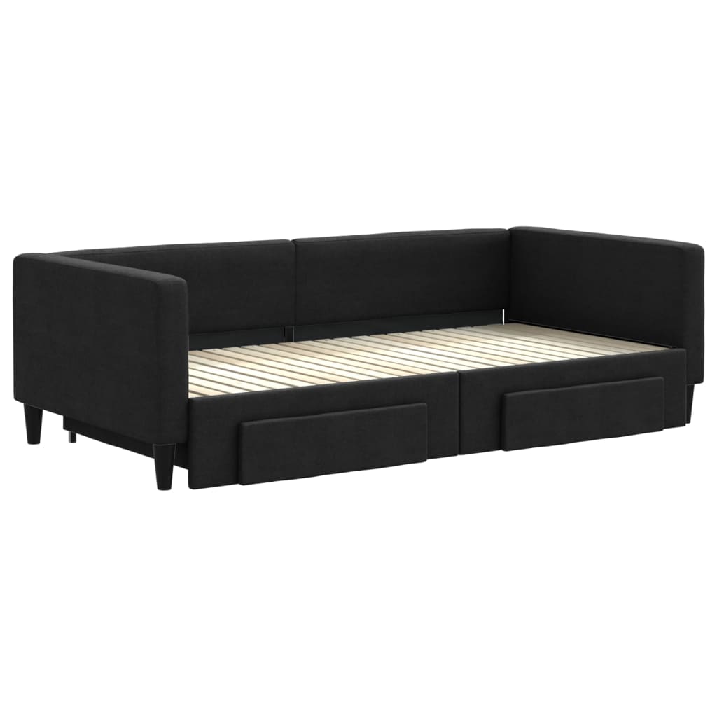 Dnevni krevet na razvlačenje s ladicama crni 100x200 cm tkanina