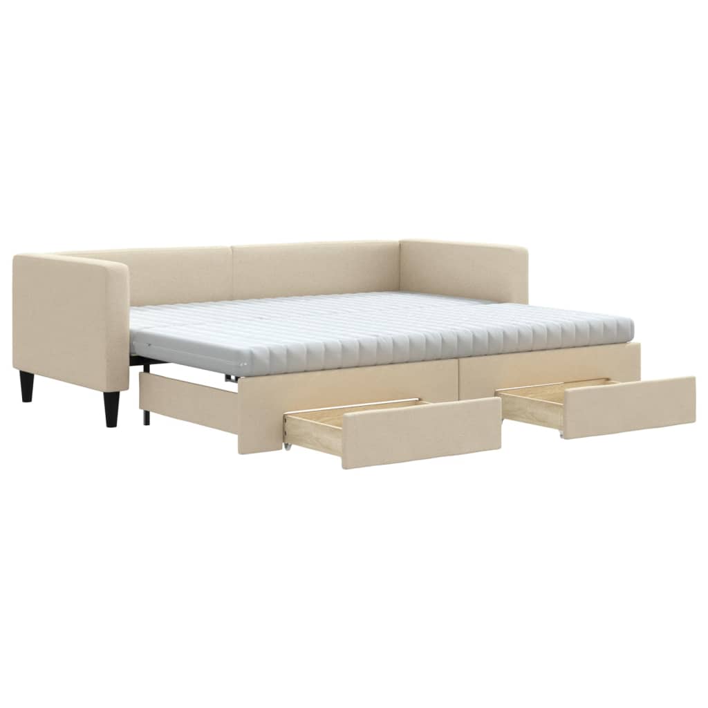 Dnevni krevet na razvlačenje s ladicama krem 80x200 cm tkanina