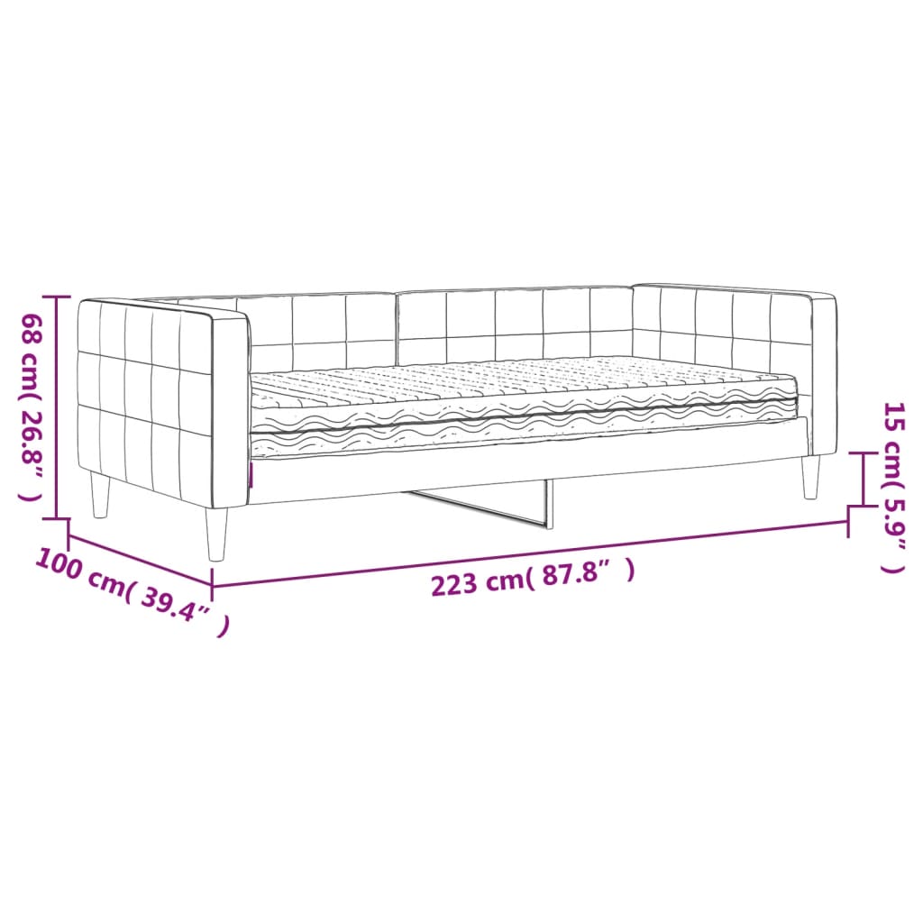 Dnevni krevet s madracem crni 90 x 200 cm baršunasti