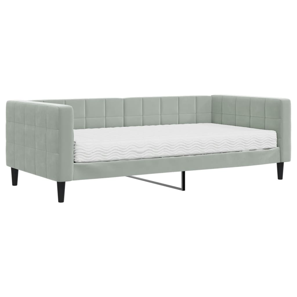 Dnevni krevet s madracem svjetlosivi 90 x 190 cm baršunasti
