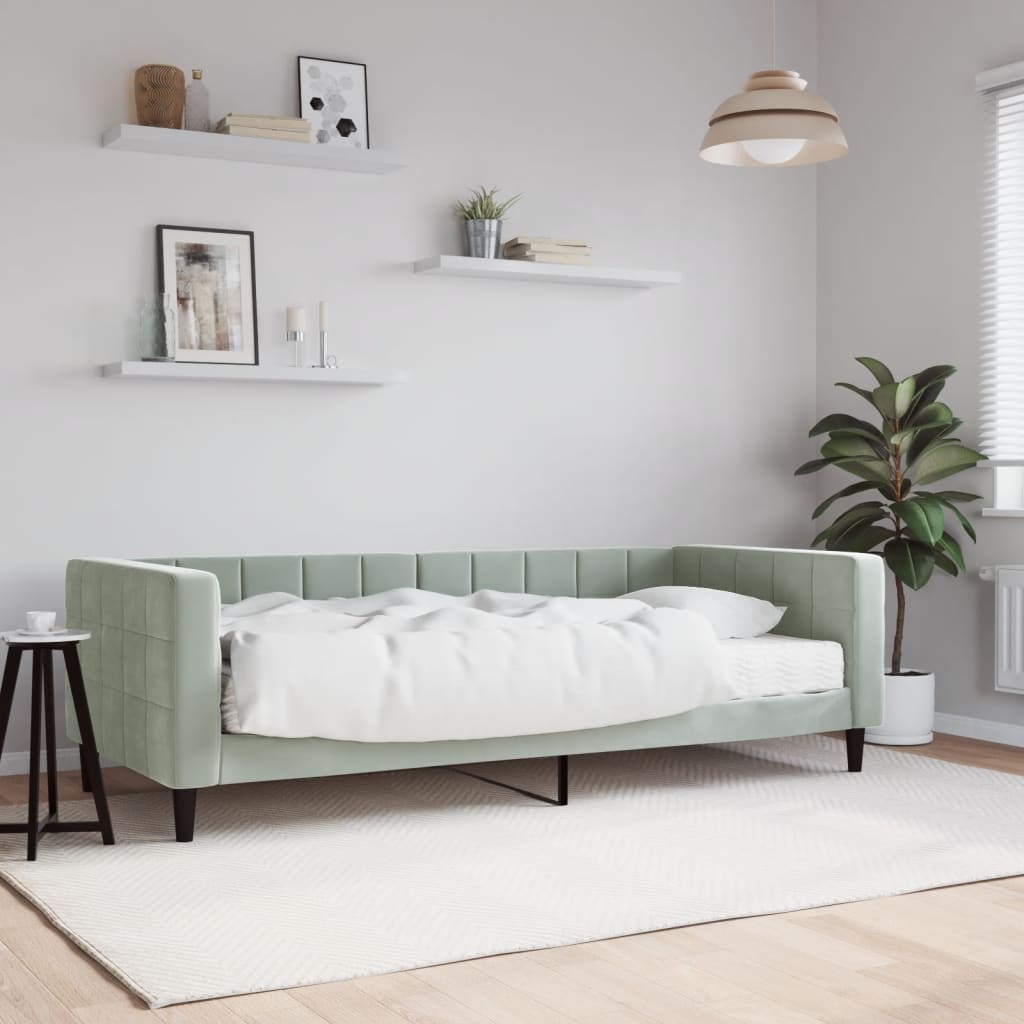 Dnevni krevet s madracem svjetlosivi 90 x 190 cm baršunasti