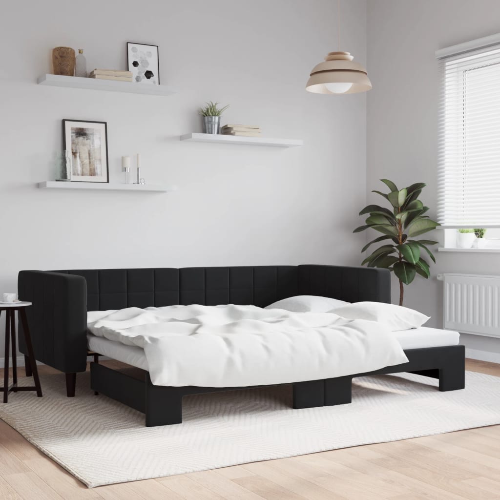 Dnevni krevet na razvlačenje crni 90 x 190 cm baršunasti