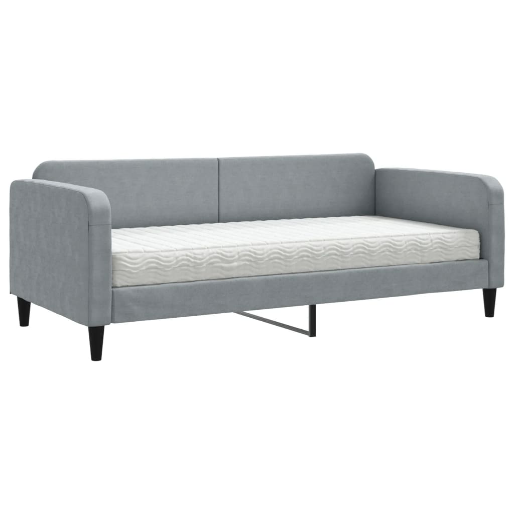 Dnevni krevet s madracem svjetlosivi 90 x 200 cm od tkanine