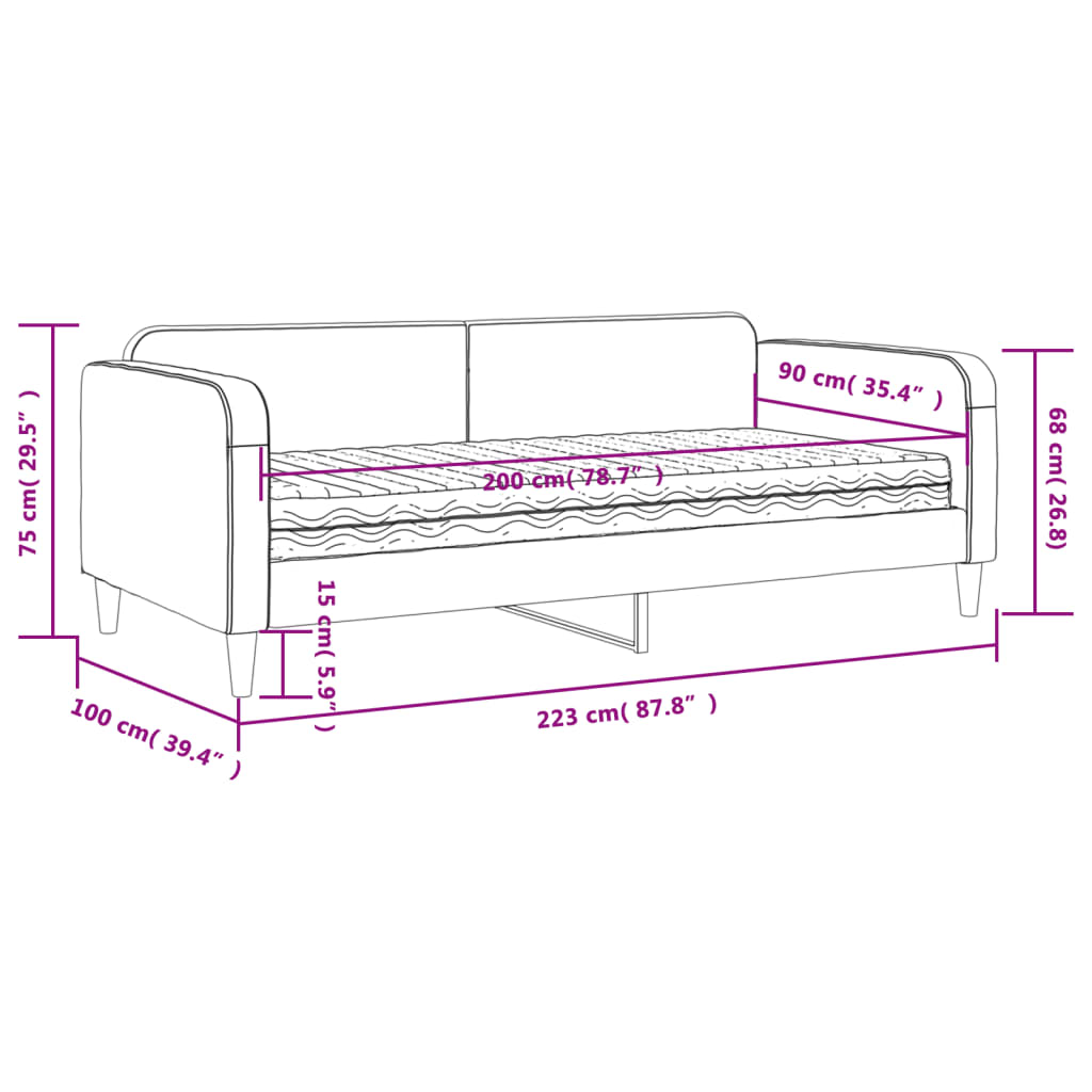 Dnevni krevet s madracem svjetlosivi 90 x 200 cm od tkanine