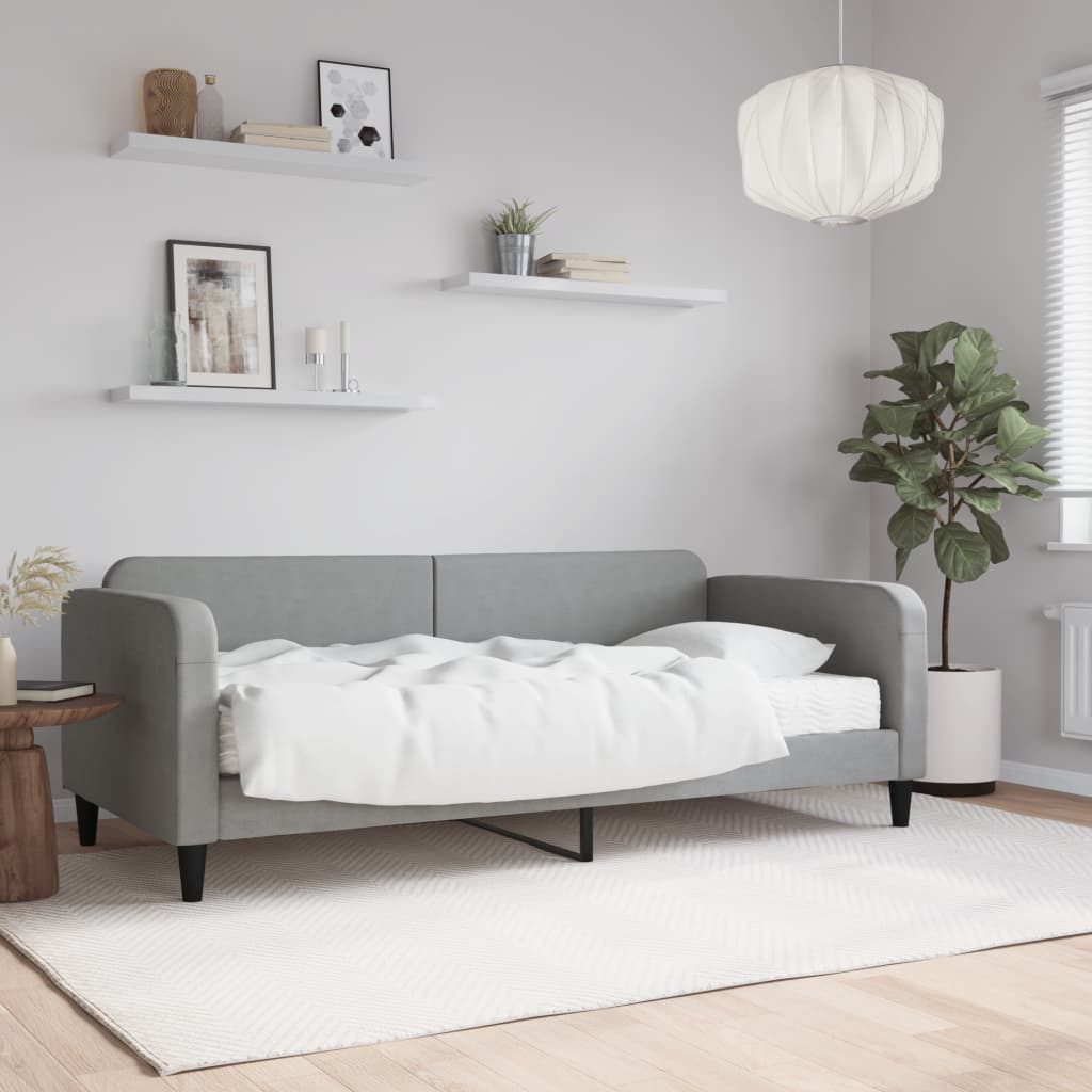 Dnevni krevet s madracem svjetlosivi 90 x 200 cm od tkanine