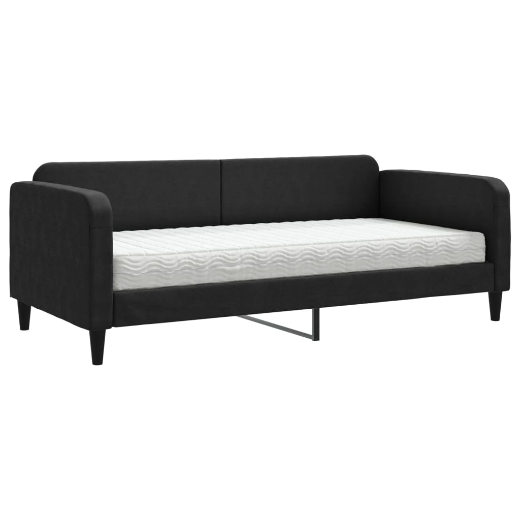 Dnevni krevet s madracem crni 90 x 200 cm od tkanine