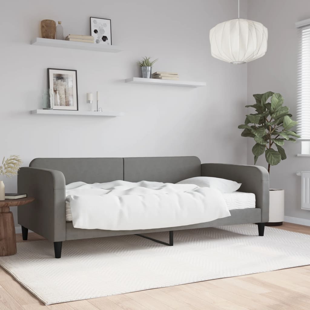 Dnevni krevet s madracem tamnosivi 100 x 200 cm od tkanine