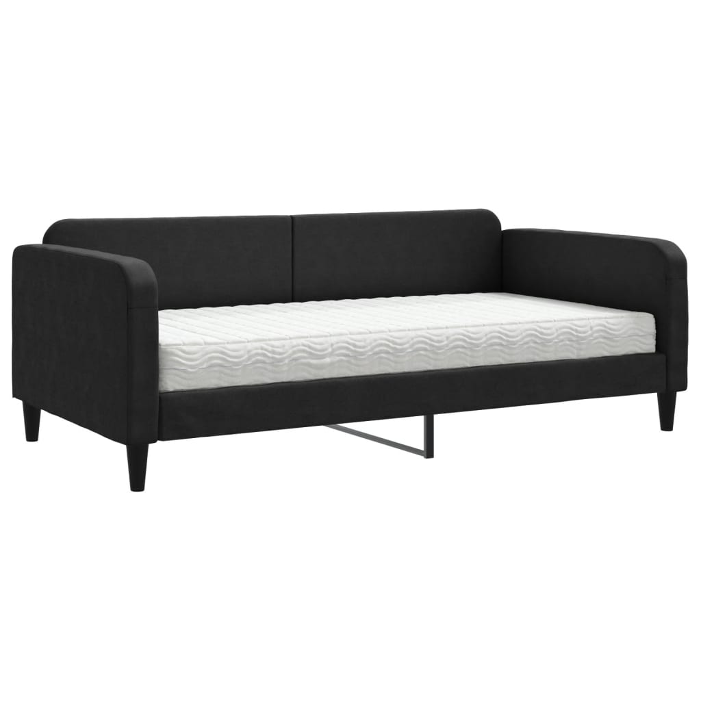 Dnevni krevet s madracem crni 100 x 200 cm od tkanine